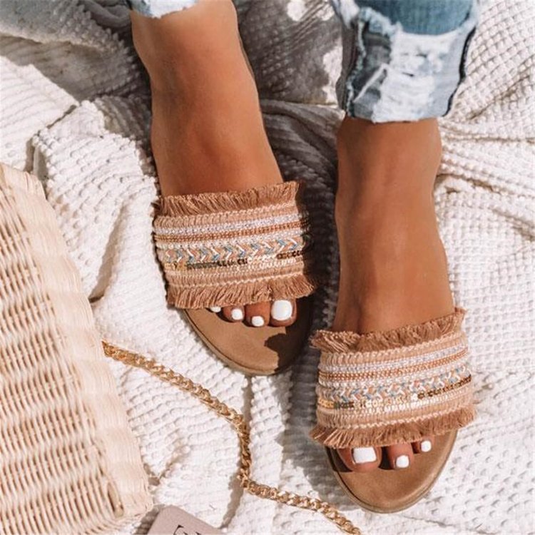 Damesslippers - Boho - Slip-On - Platte Sandalen - Dames Sandalen-Boetiek Moda