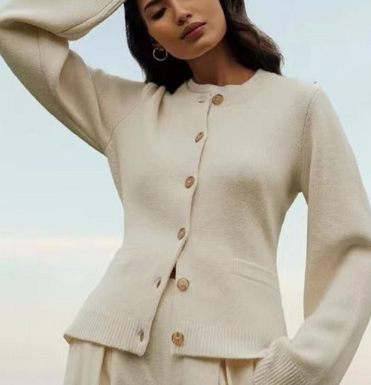Damesvest - Gebreid vest met lange mouwen en zakken-Boetiek Moda