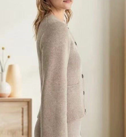 Damesvest - Gebreid vest met lange mouwen en zakken-Boetiek Moda