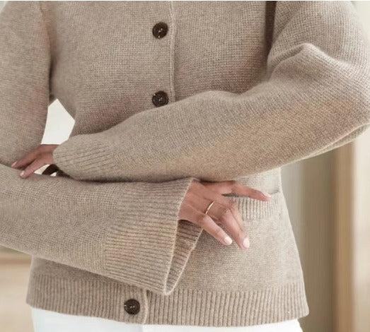 Damesvest - Gebreid vest met lange mouwen en zakken-Boetiek Moda