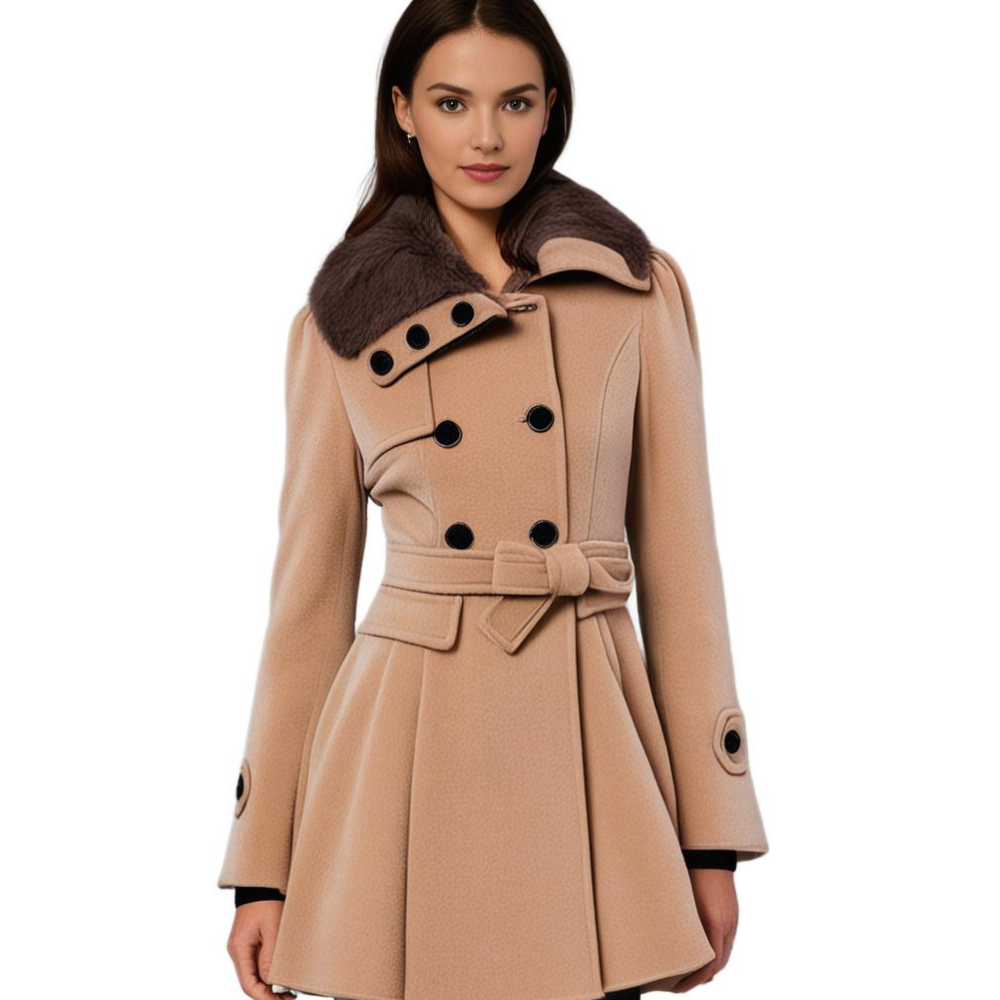 Dameswinterjas - Dubbelrijks - Riem - Prinsessenjas - Wintertrenchcoat-Boetiek Moda