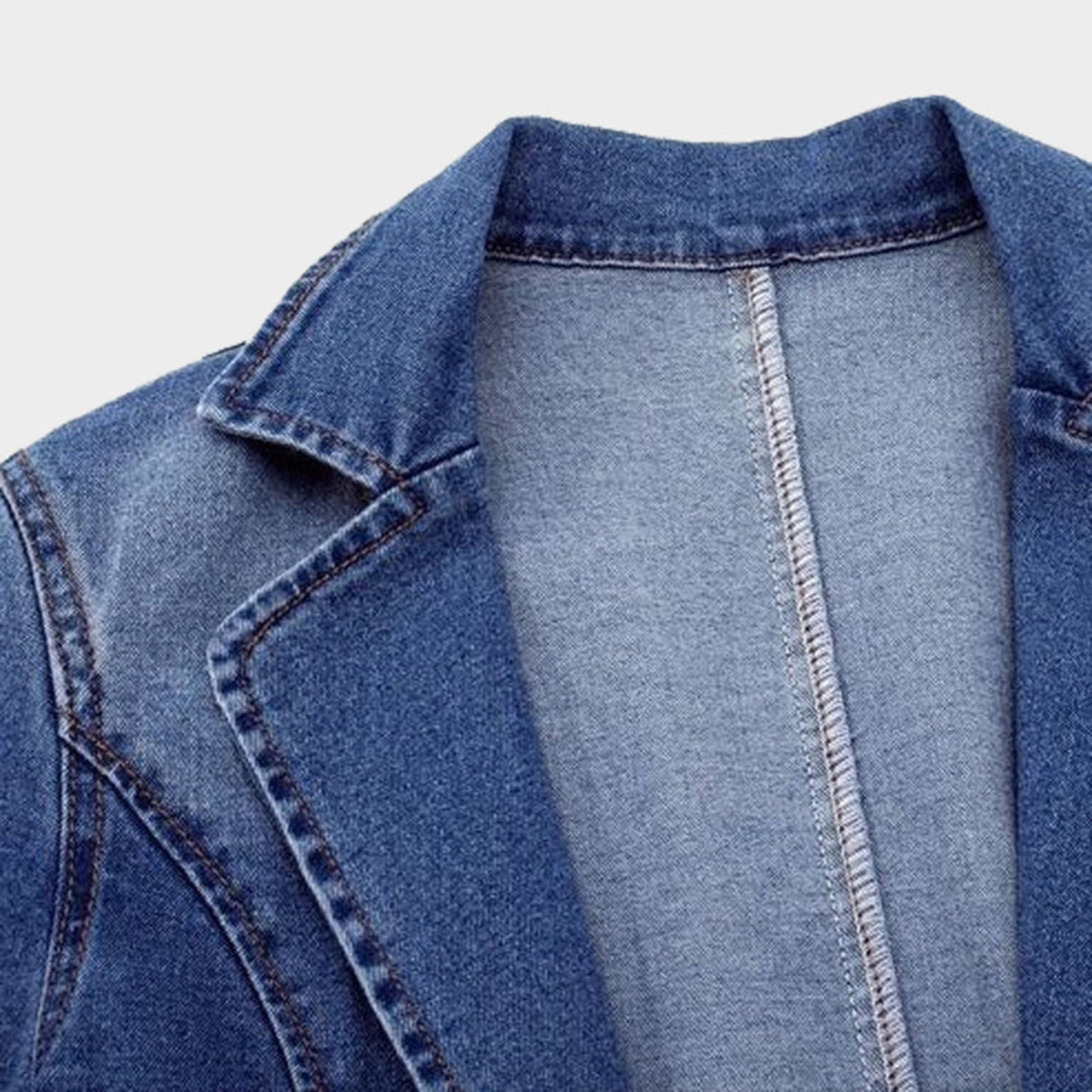 Denim Blazer - Casual Loose Fit Single Breasted Denim Blazerjack voor dames-Boetiek Moda