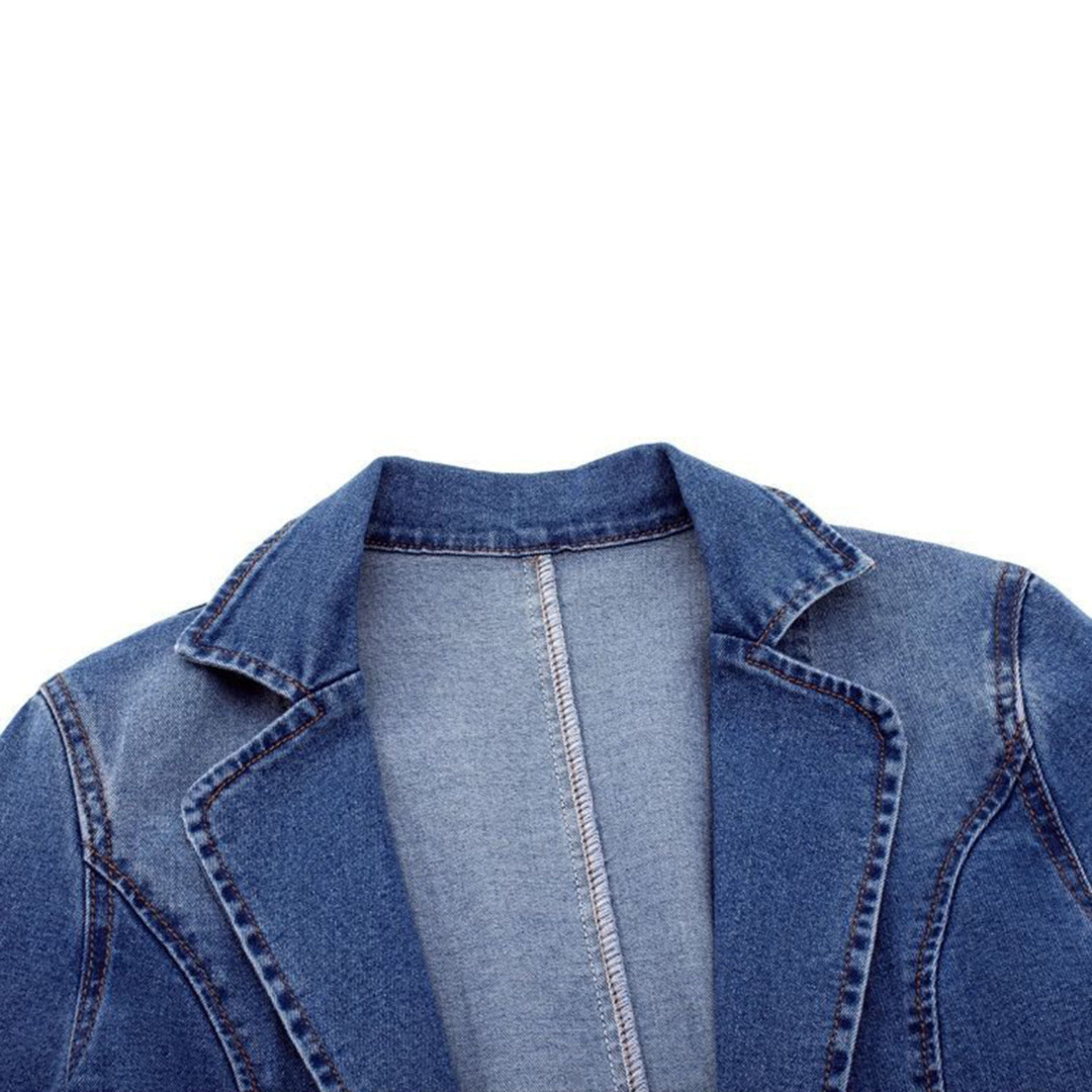 Denim Blazer - Casual Loose Fit Single Breasted Denim Blazerjack voor dames-Boetiek Moda