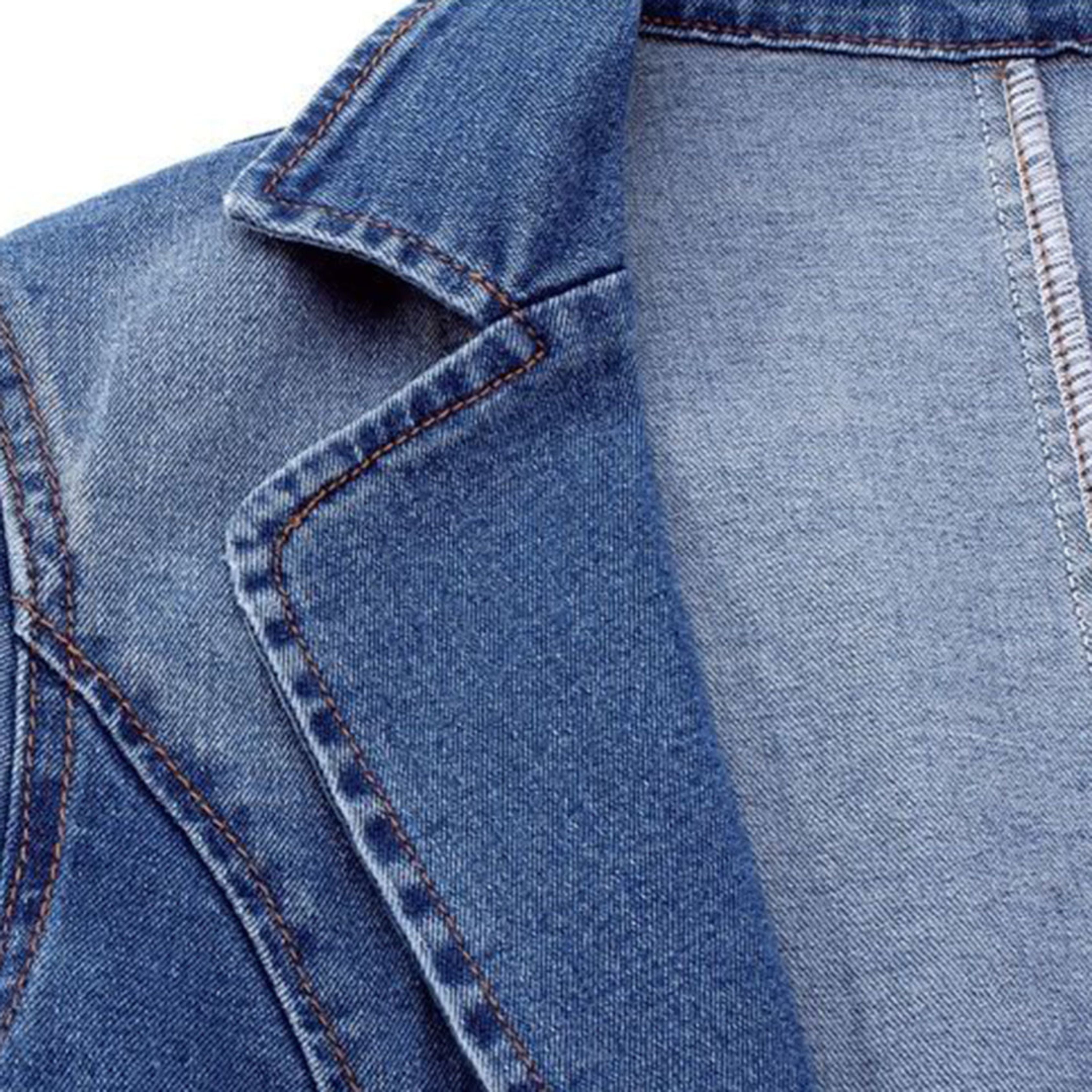 Denim Blazer - Casual Loose Fit Single Breasted Denim Blazerjack voor dames-Boetiek Moda
