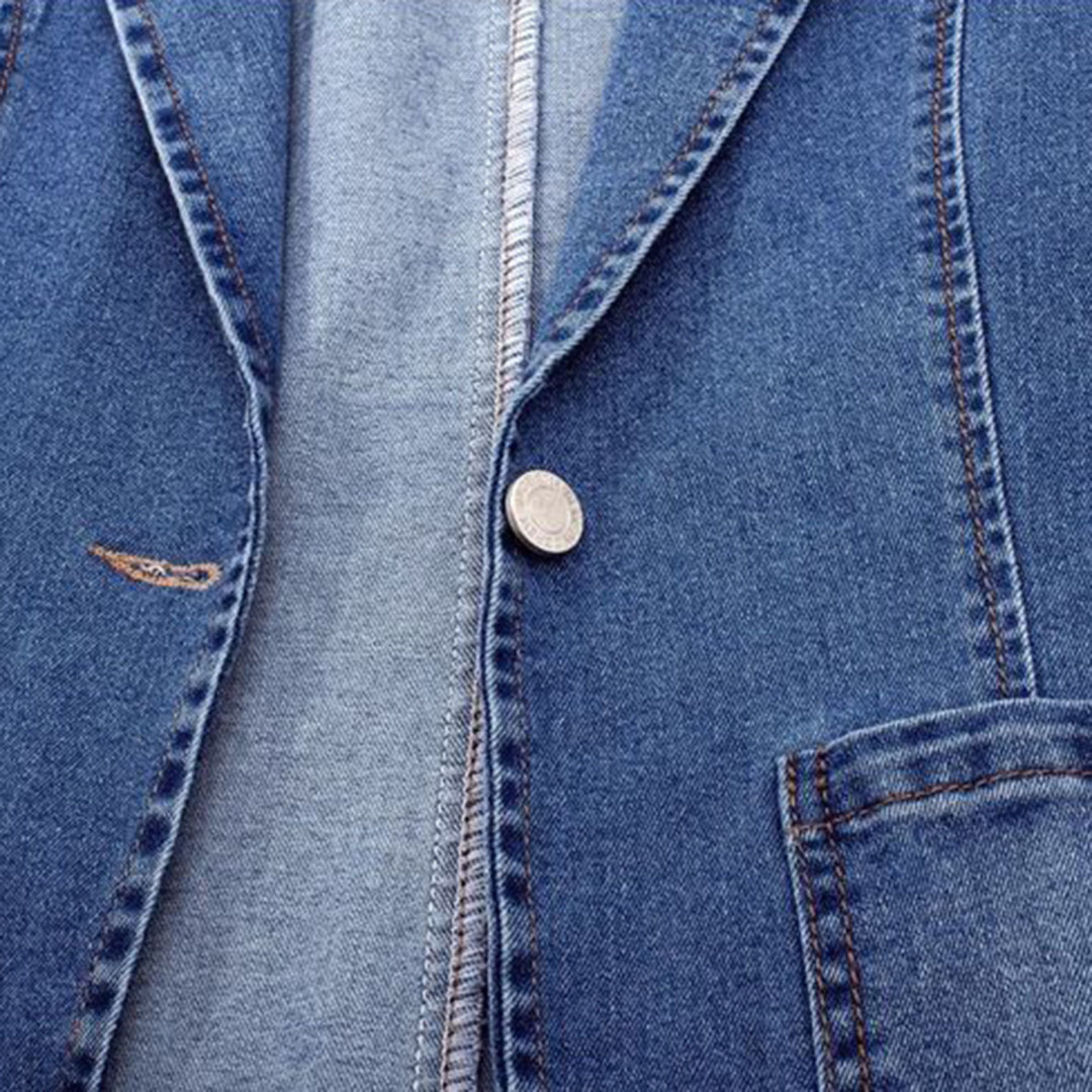 Denim Blazer - Casual Loose Fit Single Breasted Denim Blazerjack voor dames-Boetiek Moda