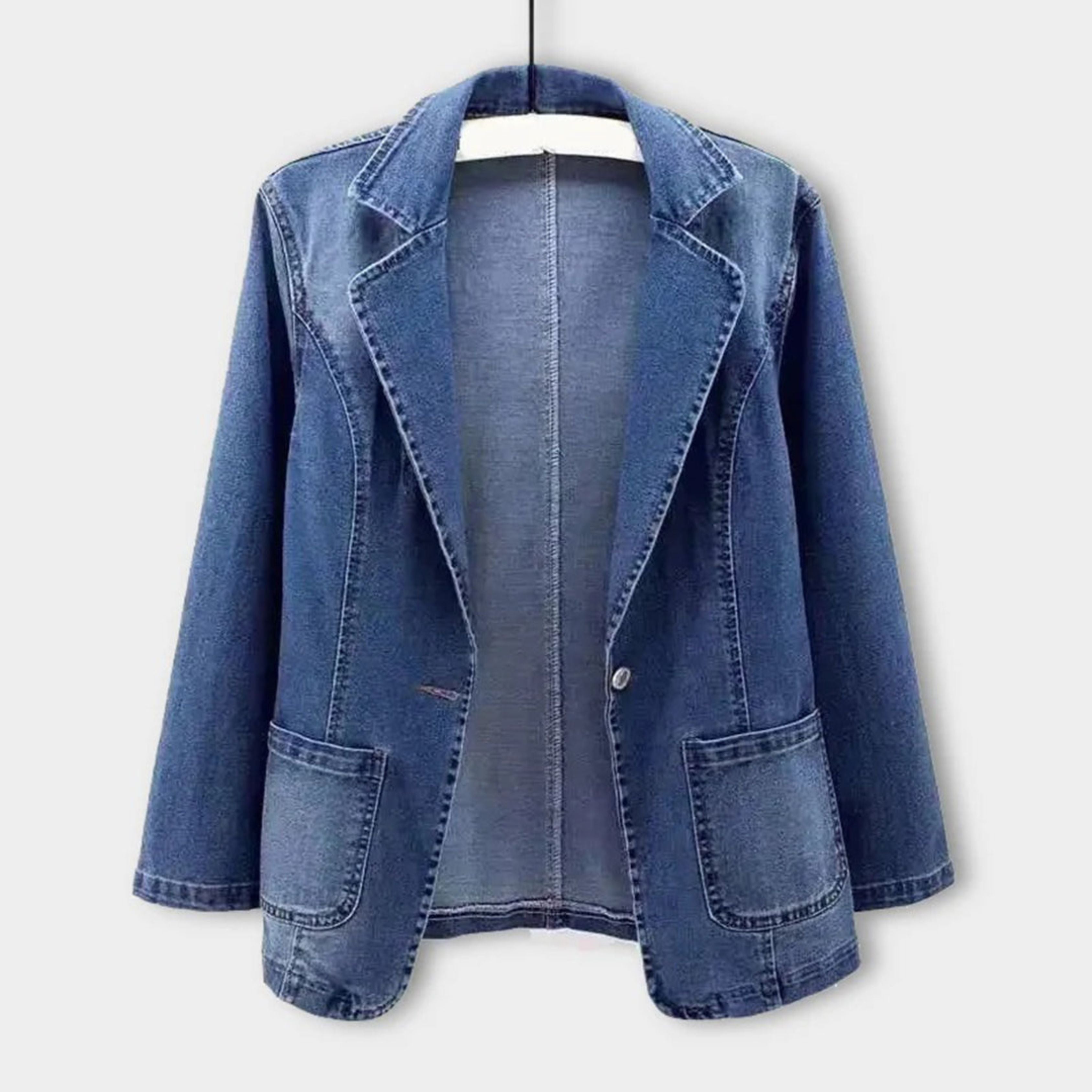 Denim Blazer - Casual Loose Fit Single Breasted Denim Blazerjack voor dames-Boetiek Moda