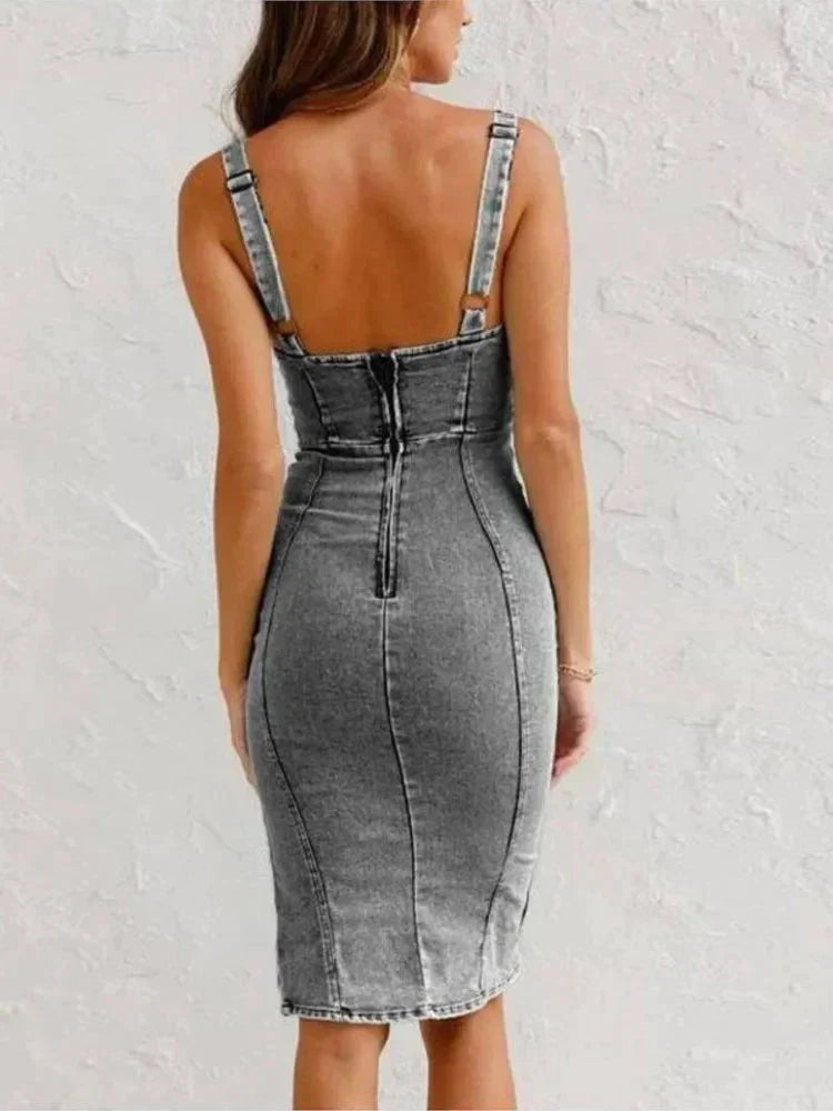 Denim Jurk - Mouwloos - Verstelbare Bandjes - Bodycon Jurk - Zomerjurk-Boetiek Moda