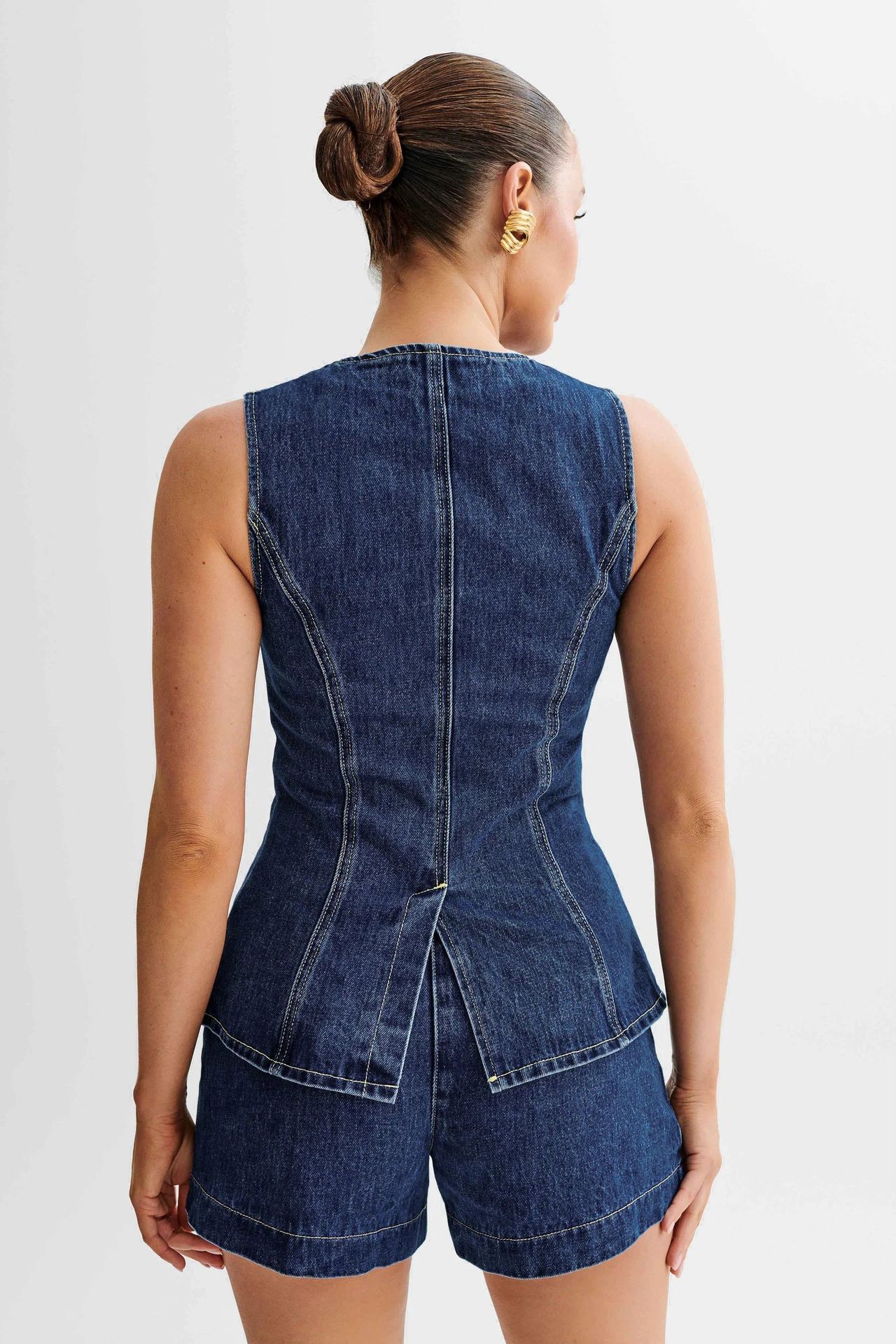Denim Outfit | Mouwloos | Hoog Getailleerd | Korte Jeans Set | Bijpassende Sets Vrouwen-Boetiek Moda