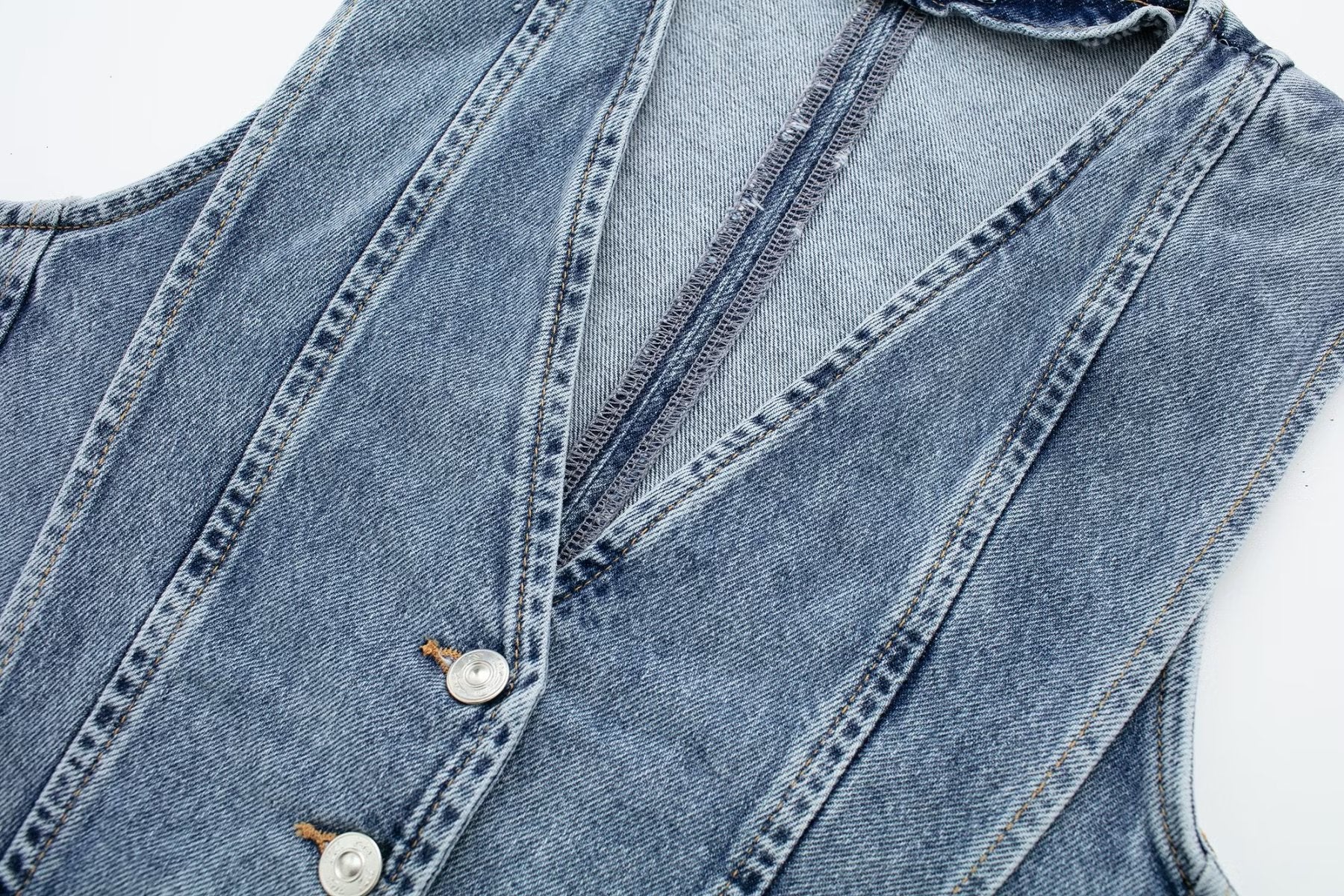 Denim Vest | Mouwloos | Knoopsluiting | Cropped Denim Vest | Vrouwenvest-Boetiek Moda
