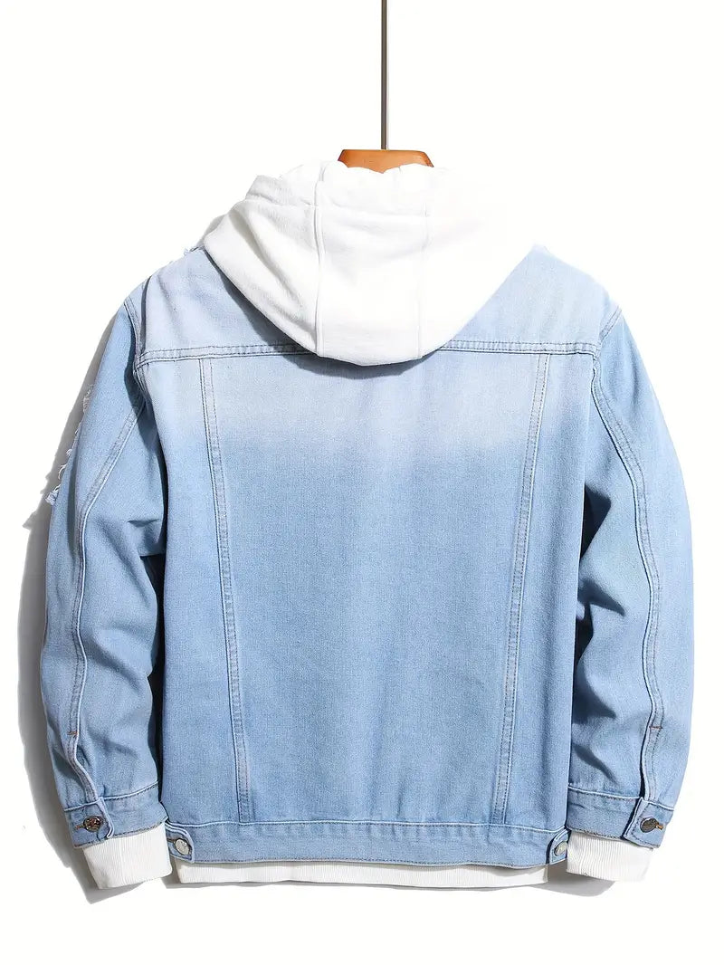 Denim jack - Casual - Lichtblauw - Jean jack met patches - Herenjas-Boetiek Moda