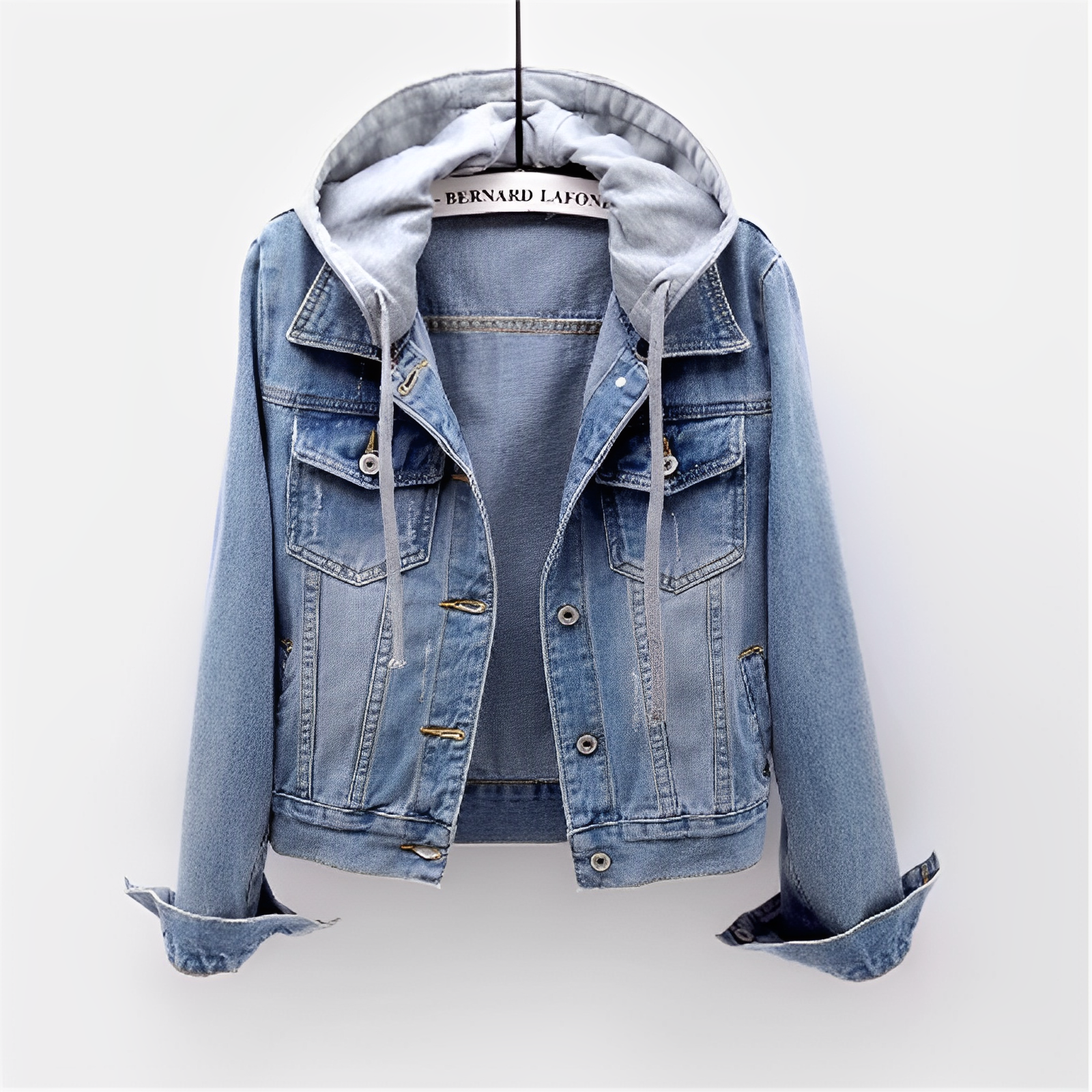 Denim jack - Damesjas Klassiek Blauw met afneembare capuchon-Boetiek Moda