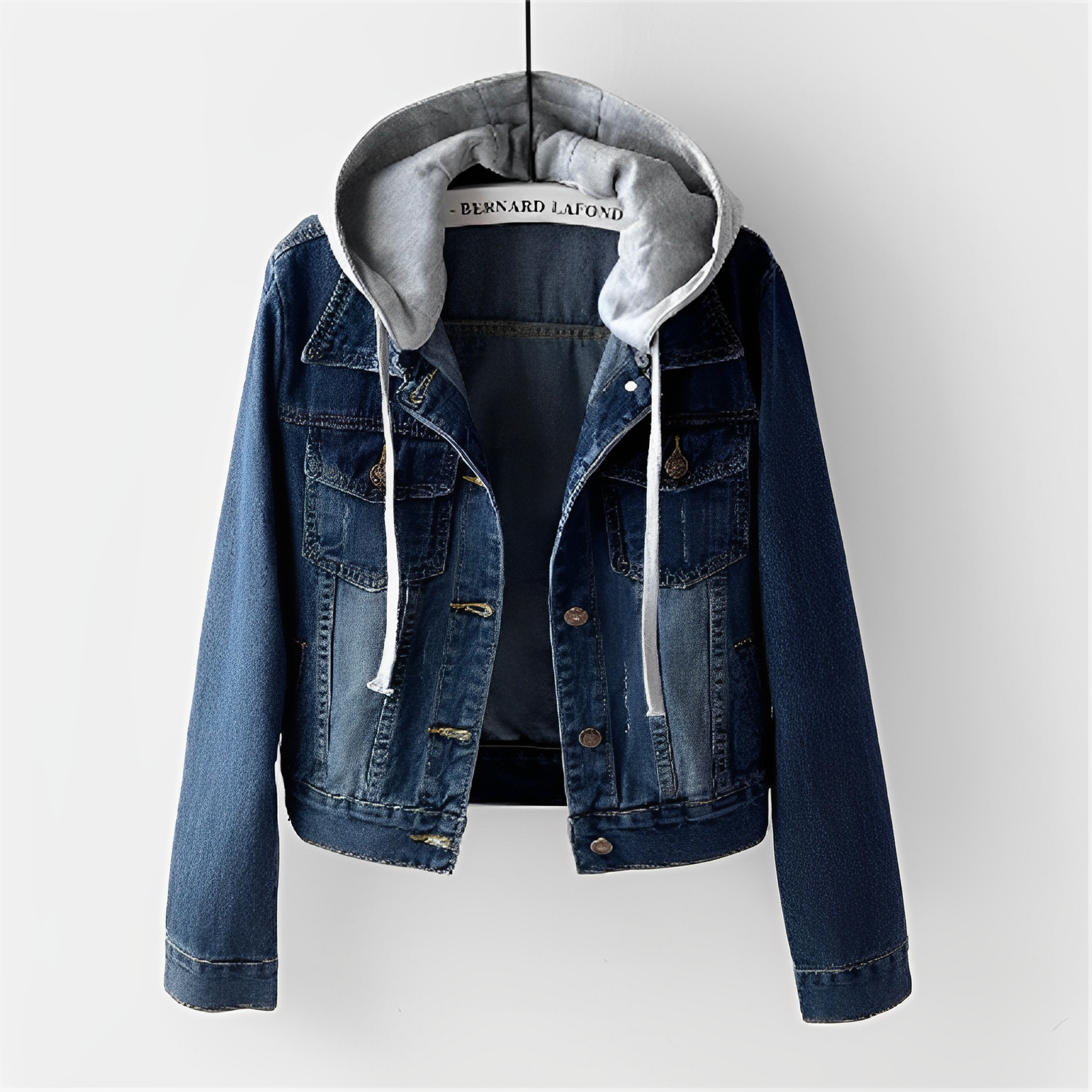 Denim jack - Damesjas Klassiek Blauw met afneembare capuchon-Boetiek Moda