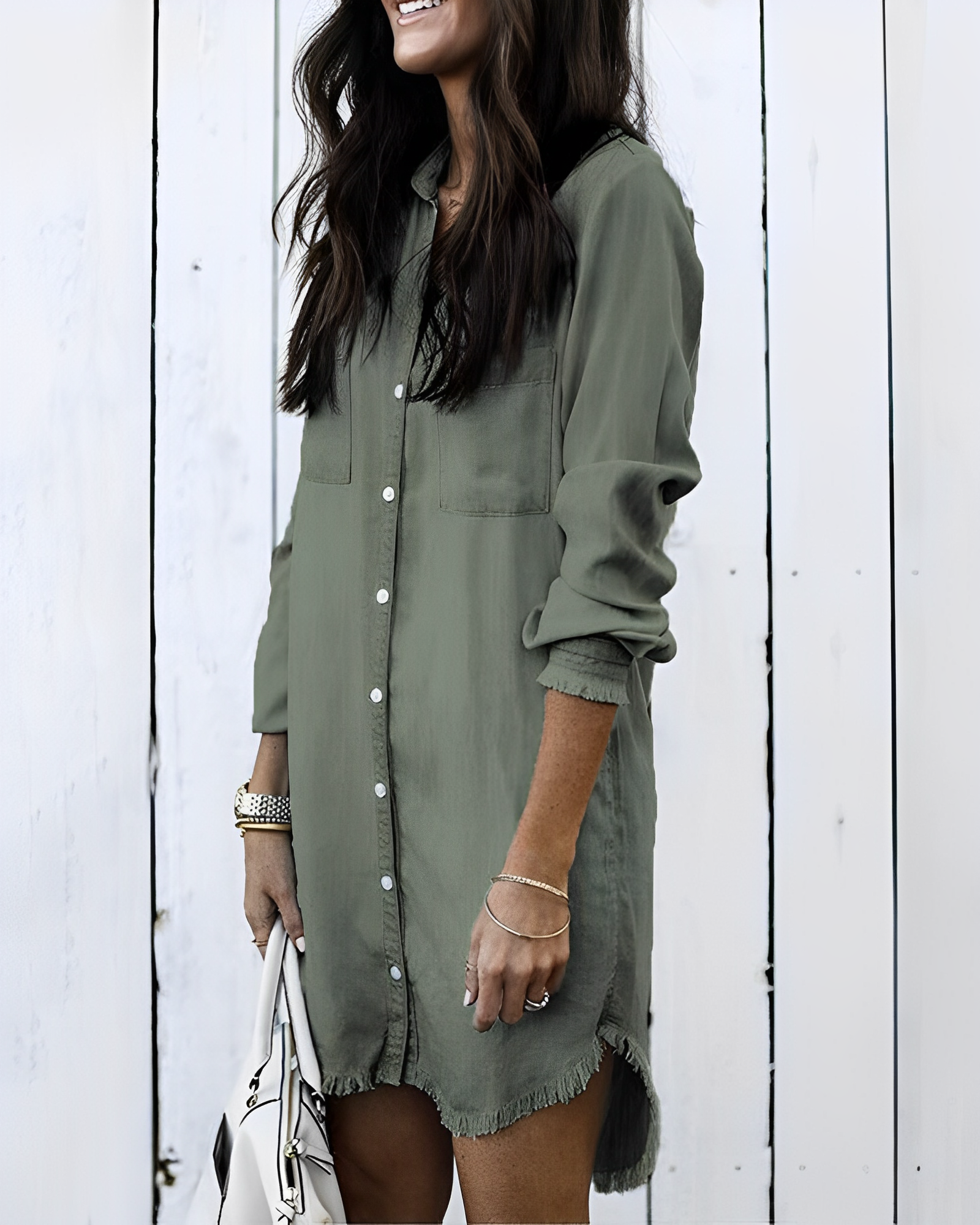 Denim jurk - Knoopsluiting - Lange mouwen - Overhemdjurk - Korte jurk-Boetiek Moda