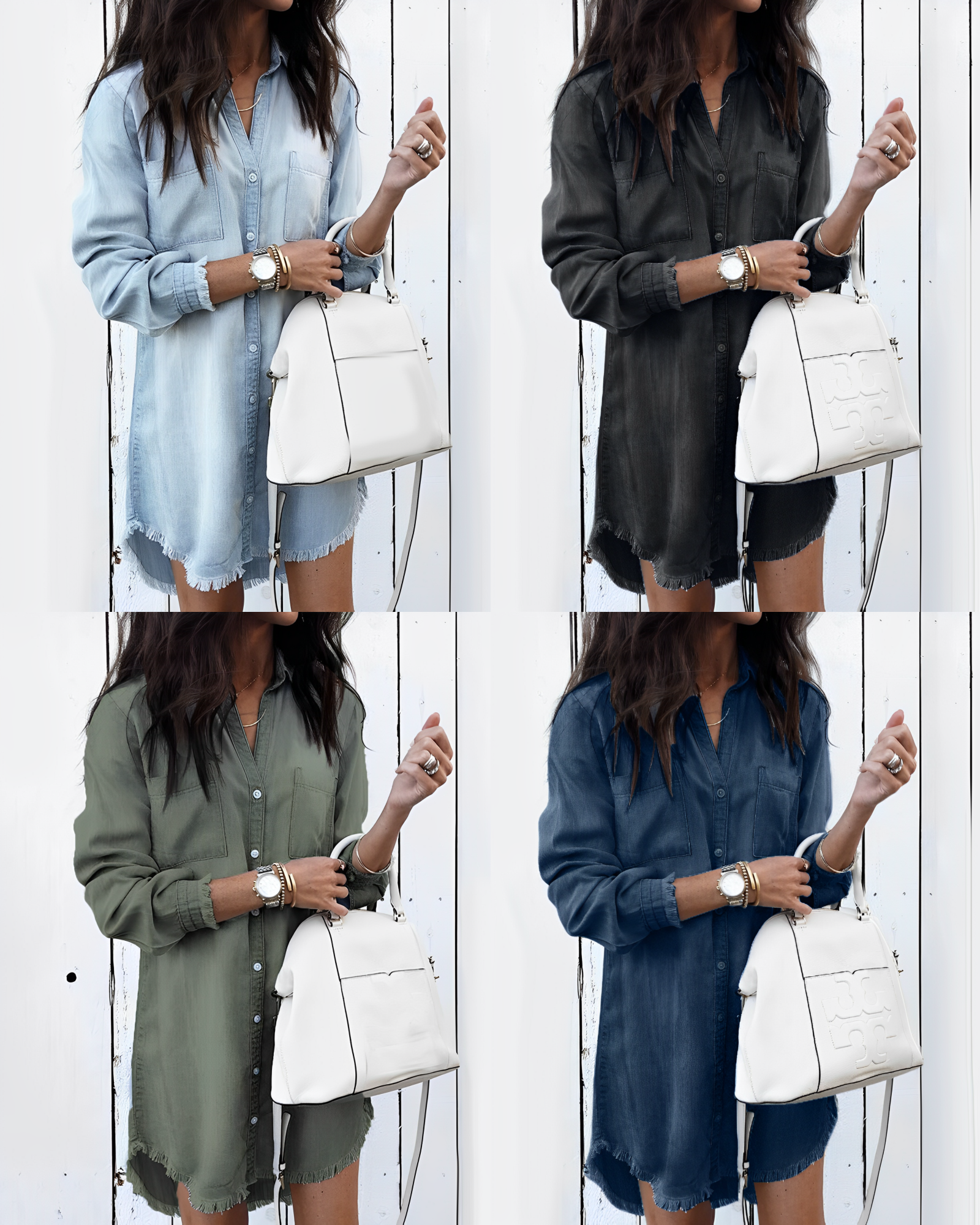 Denim jurk - Knoopsluiting - Lange mouwen - Overhemdjurk - Korte jurk-Boetiek Moda