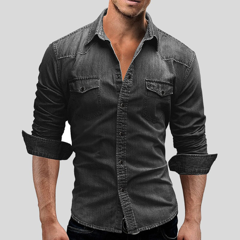Denim shirt - Slim fit - Lange mouwen - Jeansshirt - Knopenhemd voor mannen-Boetiek Moda