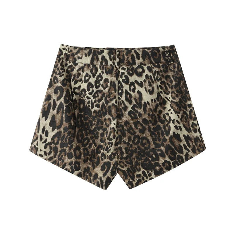 Denim shorts met luipaardprint - Dames Mini denim shorts met hoge taille-Boetiek Moda
