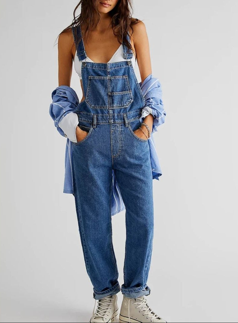 Denim tuinbroek - Casual - Mouwloos - Denim jumpsuit - Denim overall voor dames-Boetiek Moda