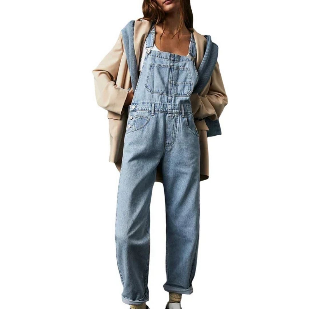 Denim tuinbroek - Casual - Mouwloos - Denim jumpsuit - Denim overall voor dames-Boetiek Moda