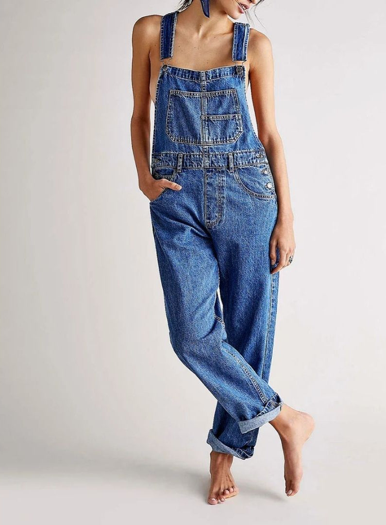 Denim tuinbroek - Casual - Mouwloos - Denim jumpsuit - Denim overall voor dames-Boetiek Moda