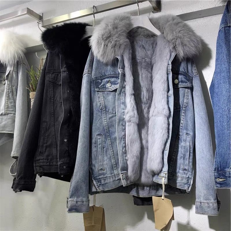 Denimjas met bontvoering | Warm | Nepbont | Winterjeansjas | Denimjas voor dames-Boetiek Moda