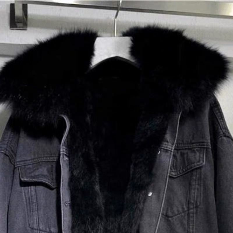 Denimjas met bontvoering | Warm | Nepbont | Winterjeansjas | Denimjas voor dames-Boetiek Moda