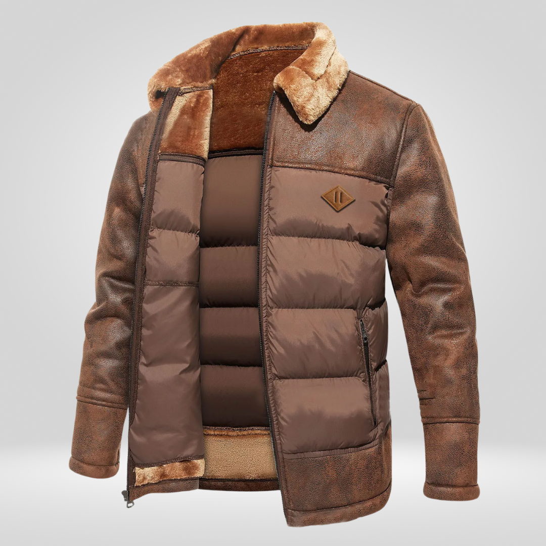 Donsjas – met rits – bontkraag – winterleren jas – winterjas voor mannen-Boetiek Moda