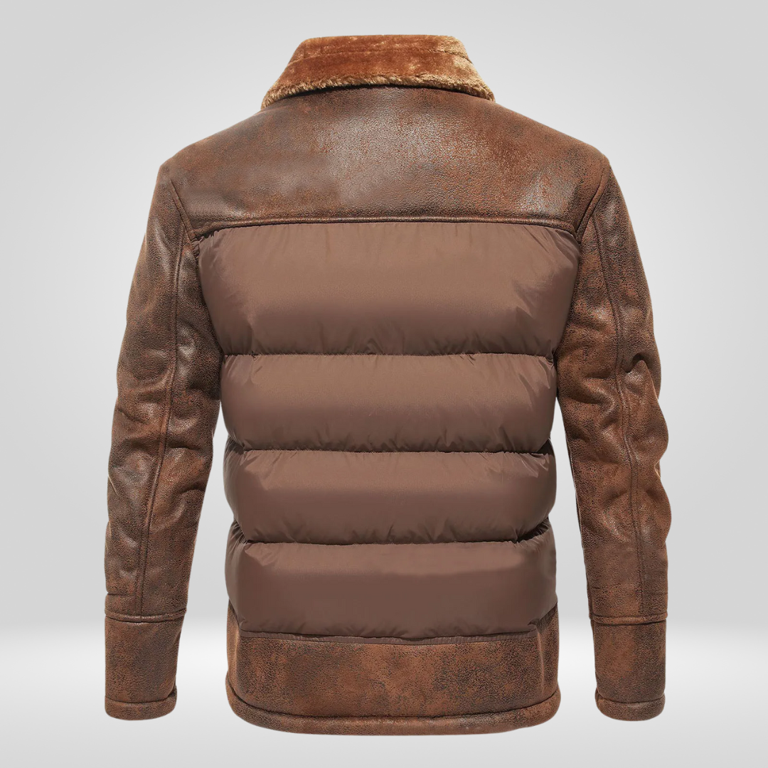 Donsjas – met rits – bontkraag – winterleren jas – winterjas voor mannen-Boetiek Moda