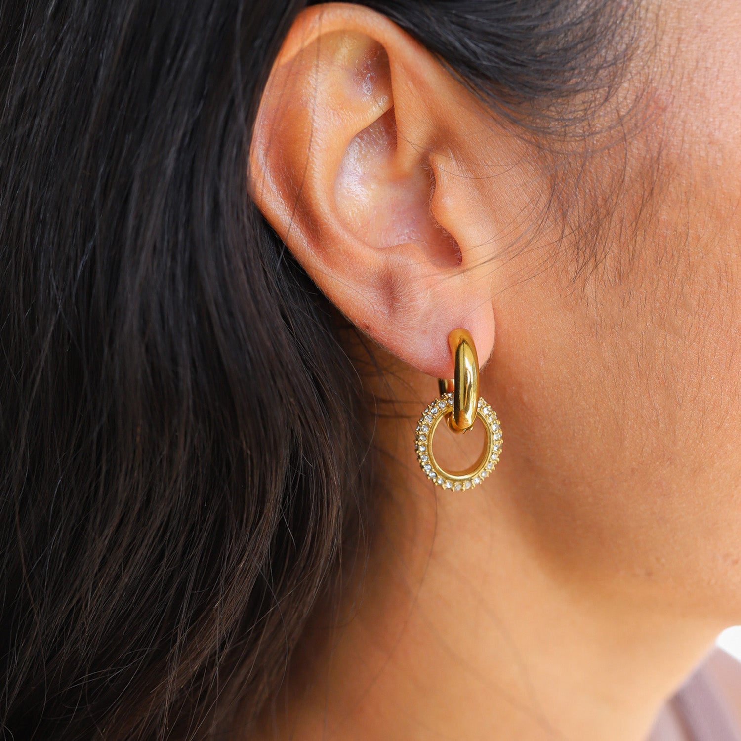 Dubbele hoepeloorbellen - Gouden zirkonia kleine hoepeloorbellen voor dames-Boetiek Moda