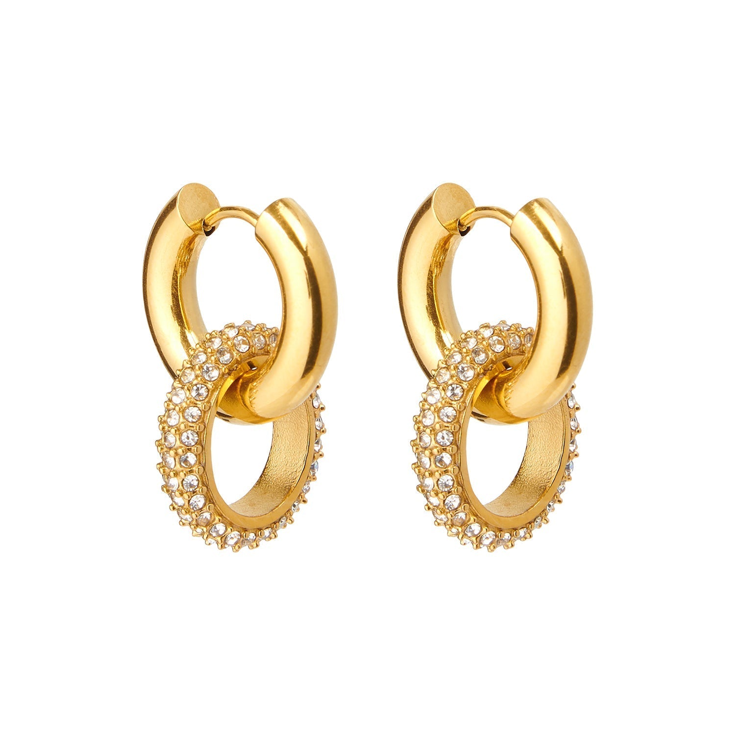 Dubbele hoepeloorbellen - Gouden zirkonia kleine hoepeloorbellen voor dames-Boetiek Moda