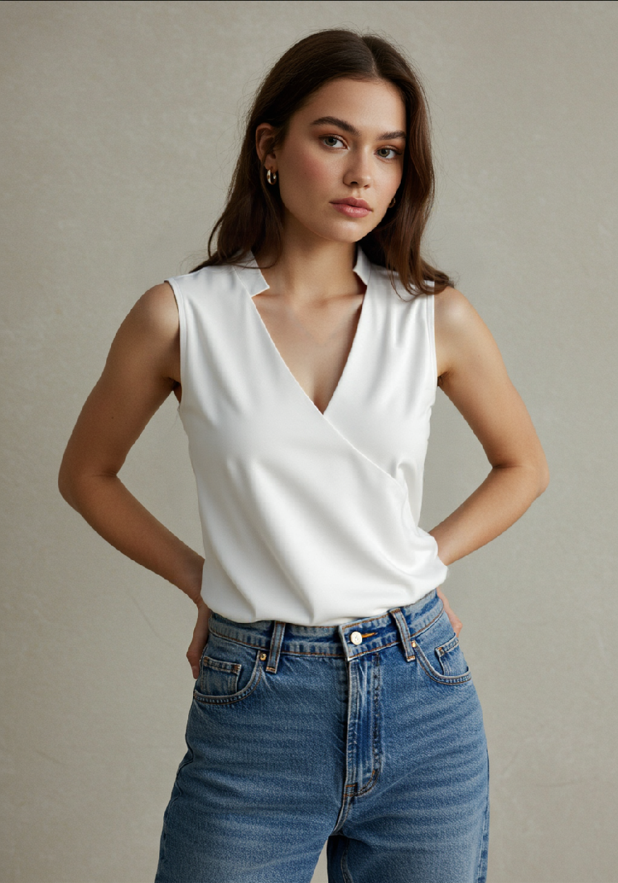 Elegante Top - Dames top zonder mouwen met V-hals-Boetiek Moda