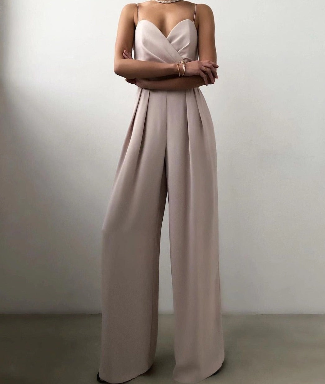 Elegante jumpsuit | Mouwloos | Spaghettibandjes | Jumpsuit met wijde pijpen | Damesjumpsuit-Boetiek Moda