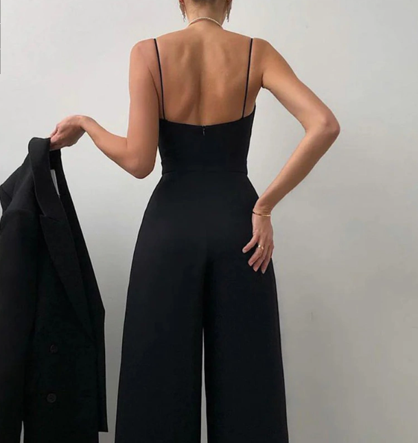 Elegante jumpsuit | Mouwloos | Spaghettibandjes | Jumpsuit met wijde pijpen | Damesjumpsuit-Boetiek Moda