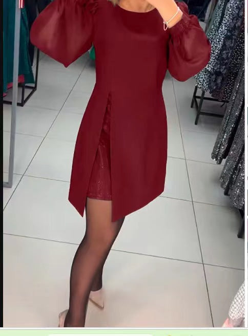 Elegante jurk - Lantaarnmouw - Knielengte - Jurk met lange mouwen - A-lijn jurk-Boetiek Moda