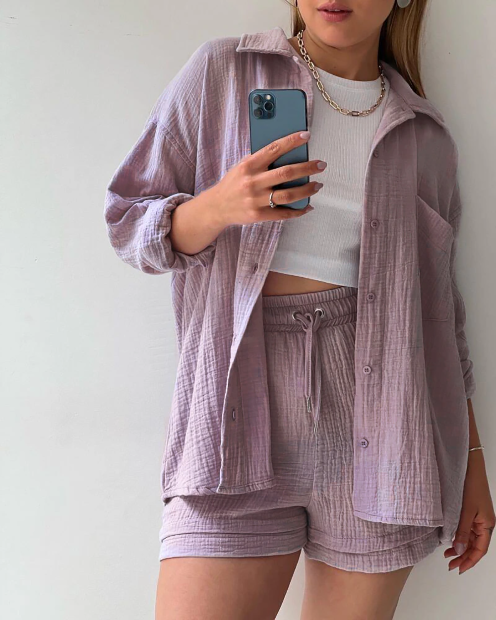 Elena Matching Set | Casual tweedelige shorts & revers shirt set is een toptrend deze zomer-Boetiek Moda