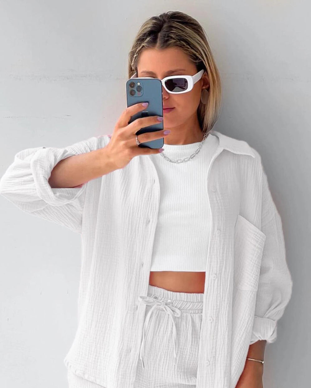 Elena Matching Set | Casual tweedelige shorts & revers shirt set is een toptrend deze zomer-Boetiek Moda
