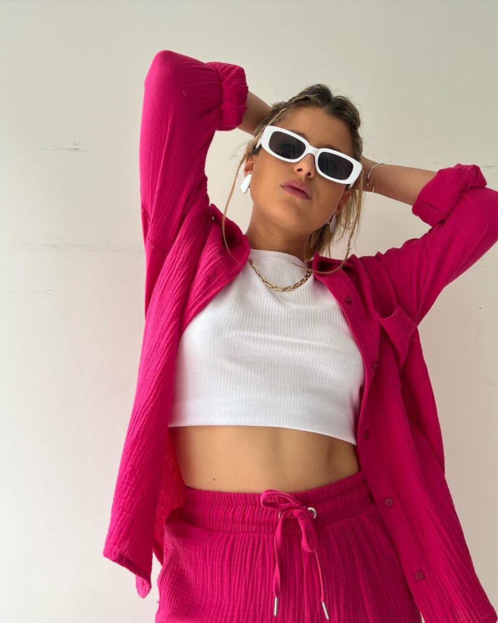 Elena Matching Set | Casual tweedelige shorts & revers shirt set is een toptrend deze zomer-Boetiek Moda