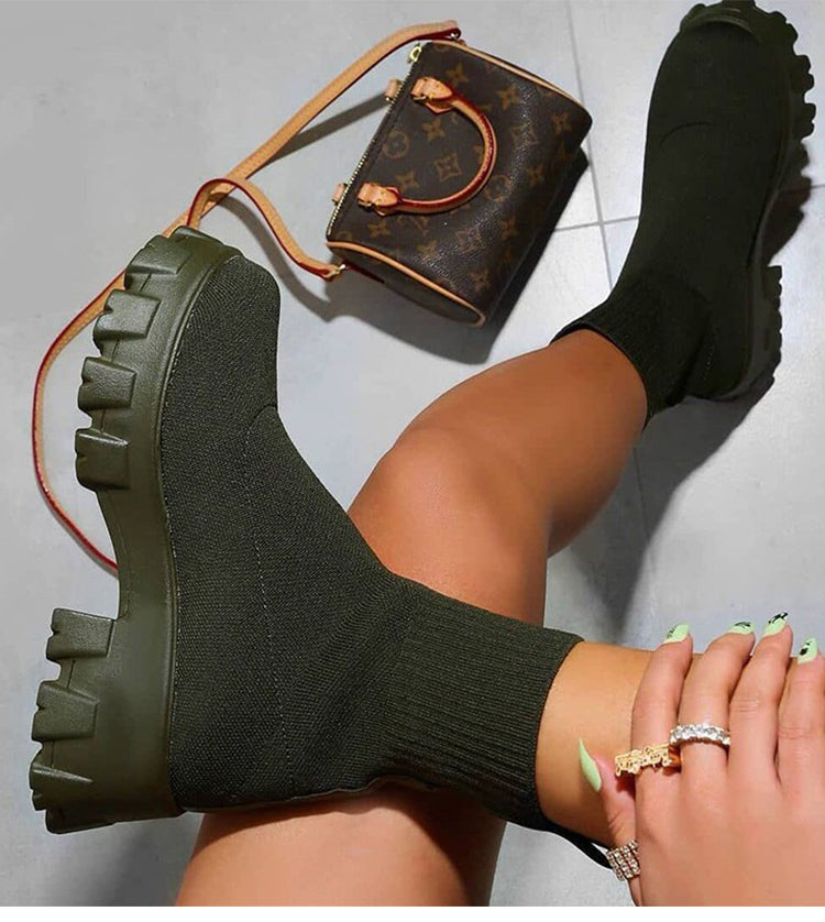 Enkellaarsjes - Chunky - Platform - Soklaarzen - Dameslaarzen-Boetiek Moda