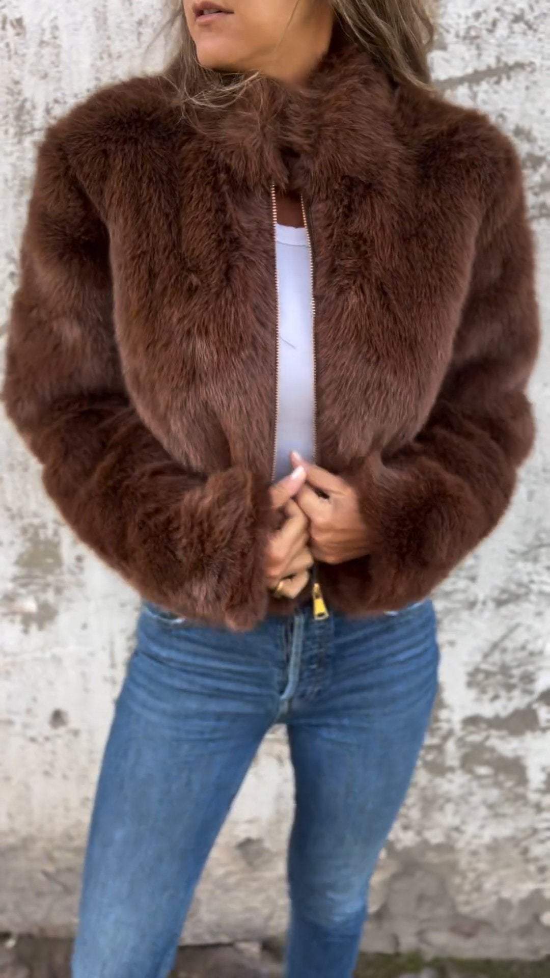 Faux Fur Jas - Kort - Zip-Up - Fluffy Jas Dames - Fake Fur Dames Jassen-Boetiek Moda