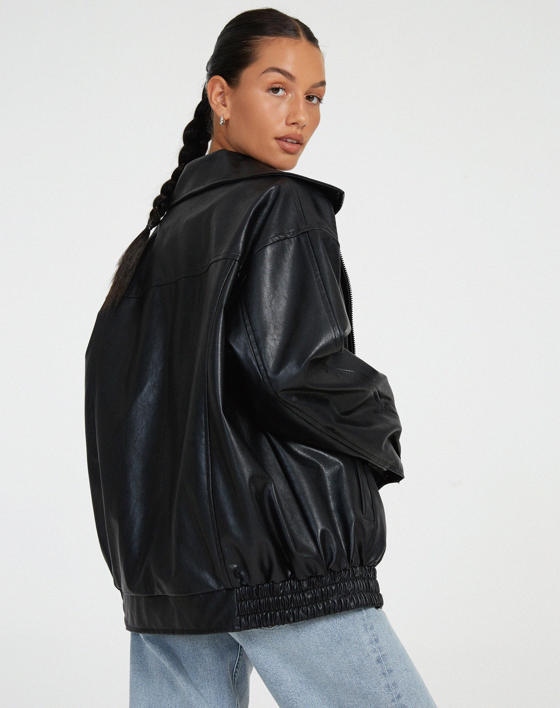 Faux Leren Jas | Oversized | Zip-Up | Leren Bomber Jas | Leren Jas Vrouwen-Boetiek Moda