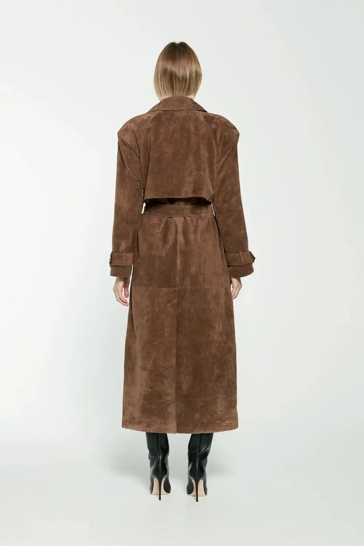 Faux Suède Jas - Bruin - Double-breasted - Trenchcoat - Lange damesjas-Boetiek Moda