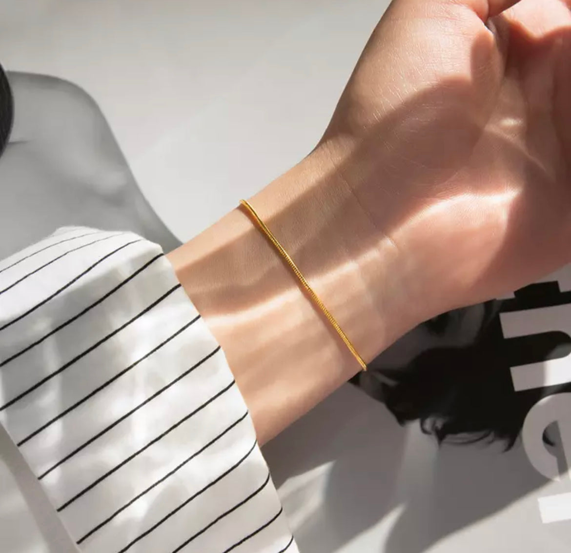 Fijne Armband - Zilver en goud - Slangenketting - Dunne armband - Damesjuwelen-Boetiek Moda