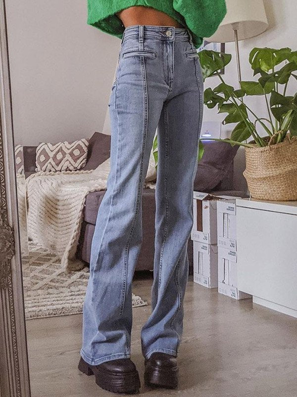 Flared Jeans - Lichtblauwe jeans met sterrenprint en hoge taille voor dames-Boetiek Moda