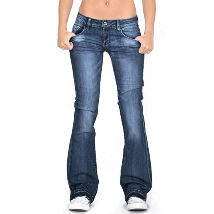 Flared jeans – Gewassen – Stretch – Laag model jeans – Damesjeans-Boetiek Moda