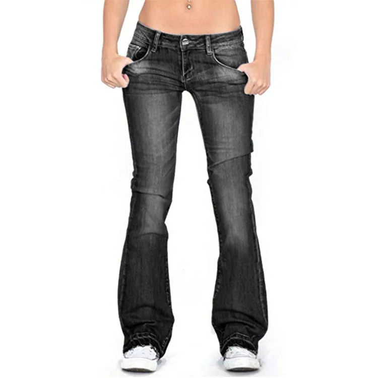 Flared jeans – Gewassen – Stretch – Laag model jeans – Damesjeans-Boetiek Moda