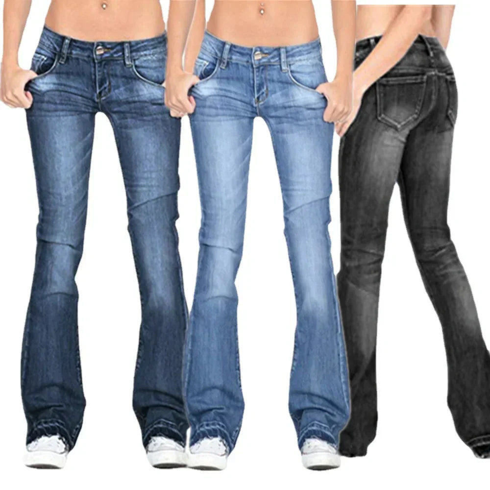 Flared jeans – Gewassen – Stretch – Laag model jeans – Damesjeans-Boetiek Moda