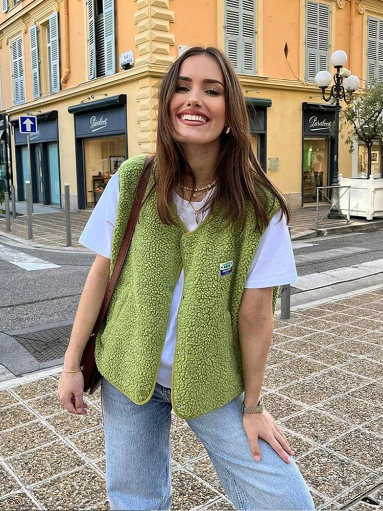 Fleece Gilet - Mouwloos - Los model - Bodywarmer - Fleece Vest Jas Dames-Boetiek Moda