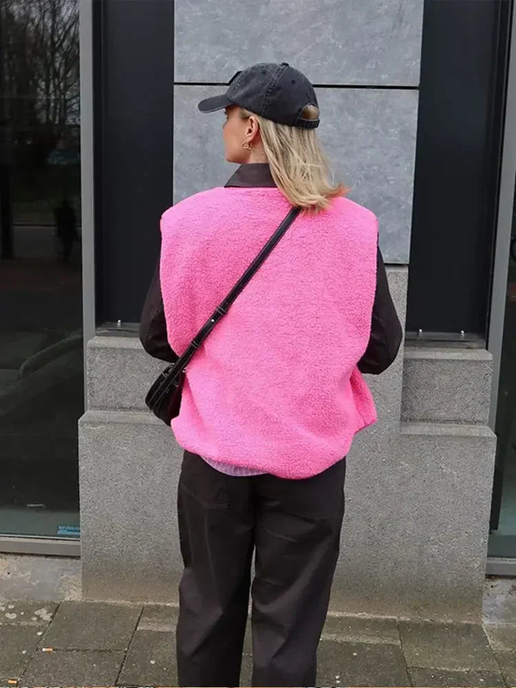 Fleece Gilet - Mouwloos - Los model - Bodywarmer - Fleece Vest Jas Dames-Boetiek Moda