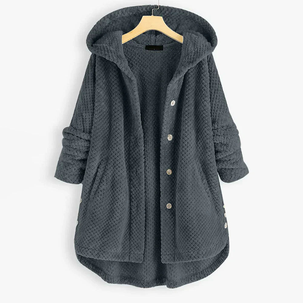 Fleece Jas - Dames Jas met Capuchon Mid Lengte Loose Fit Winterjas-Boetiek Moda