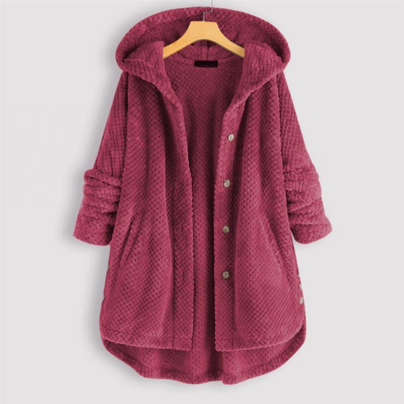 Fleece Jas - Dames Jas met Capuchon Mid Lengte Loose Fit Winterjas-Boetiek Moda