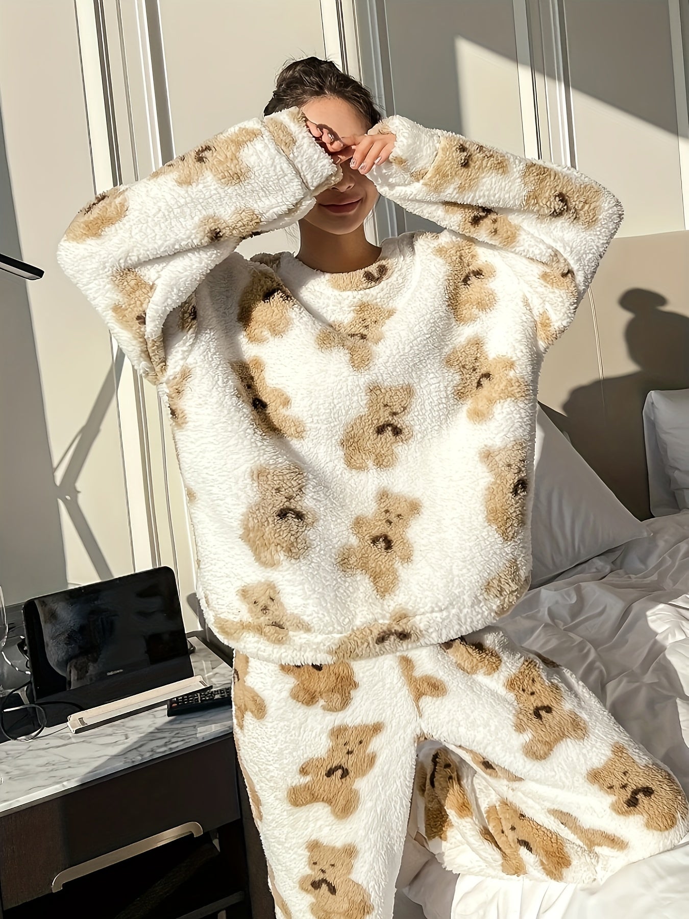 Fleece Pyjama | Lange Mouw | Teddy | Winter Pyjama | Dames Loungewear-Boetiek Moda